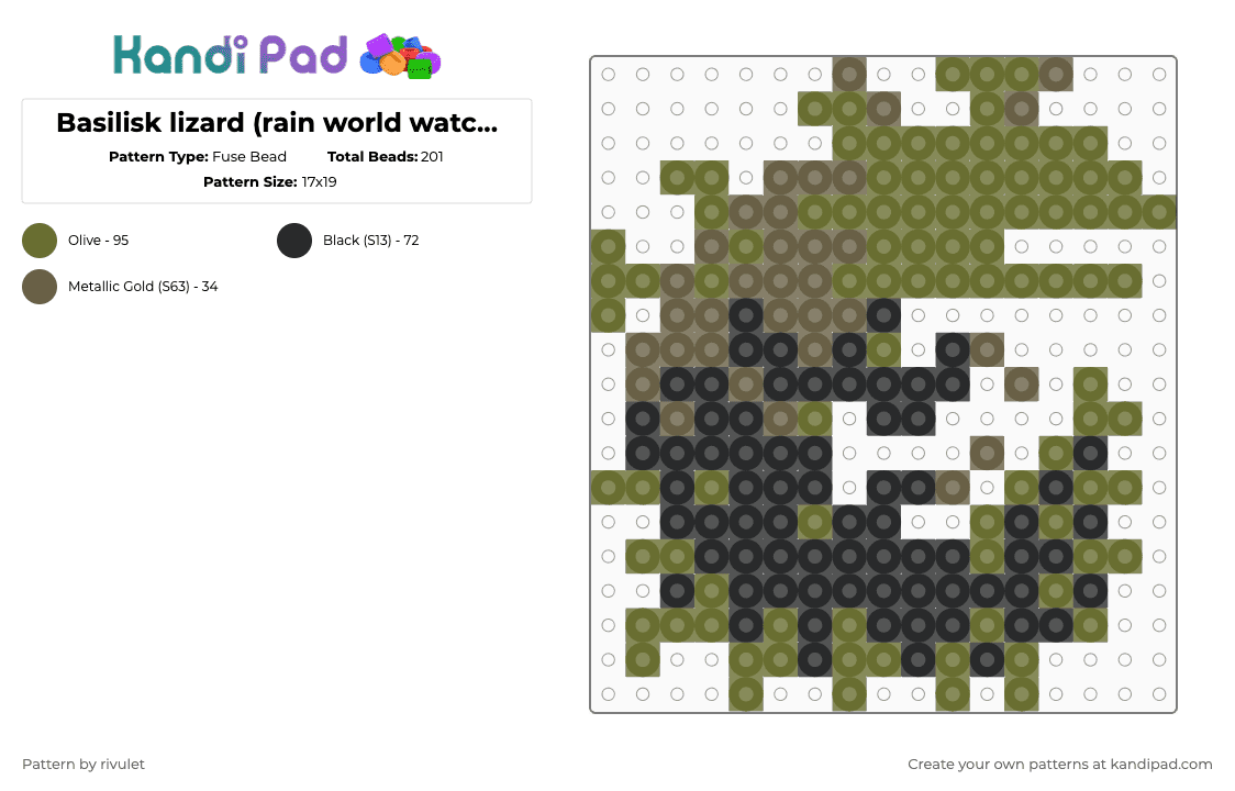 Basilisk lizard (rain world watcher) - Fuse Bead Pattern by rivulet on Kandi Pad - gold,tan