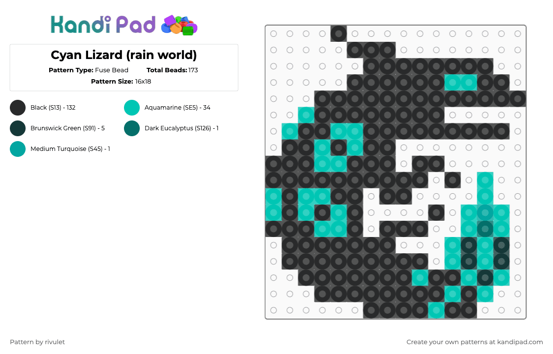 Cyan Lizard (rain world) - Fuse Bead Pattern by rivulet on Kandi Pad - black