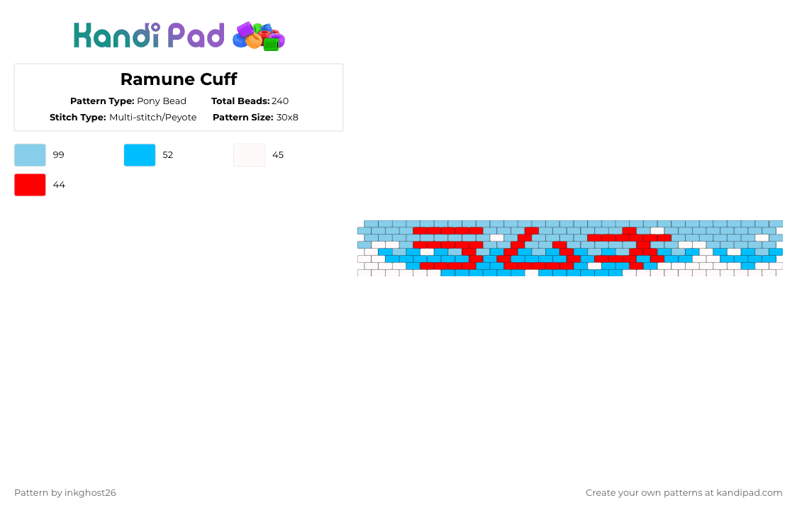 Ramune Cuff - Pony Bead Pattern by inkghost26 on Kandi Pad - light blue,soda,blue,japanese,snack,ramune
