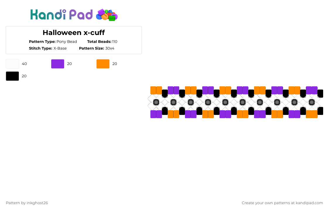 Halloween x-cuff - Pony Bead Pattern by inkghost26 on Kandi Pad - black, halloween, orange, purple, spooky