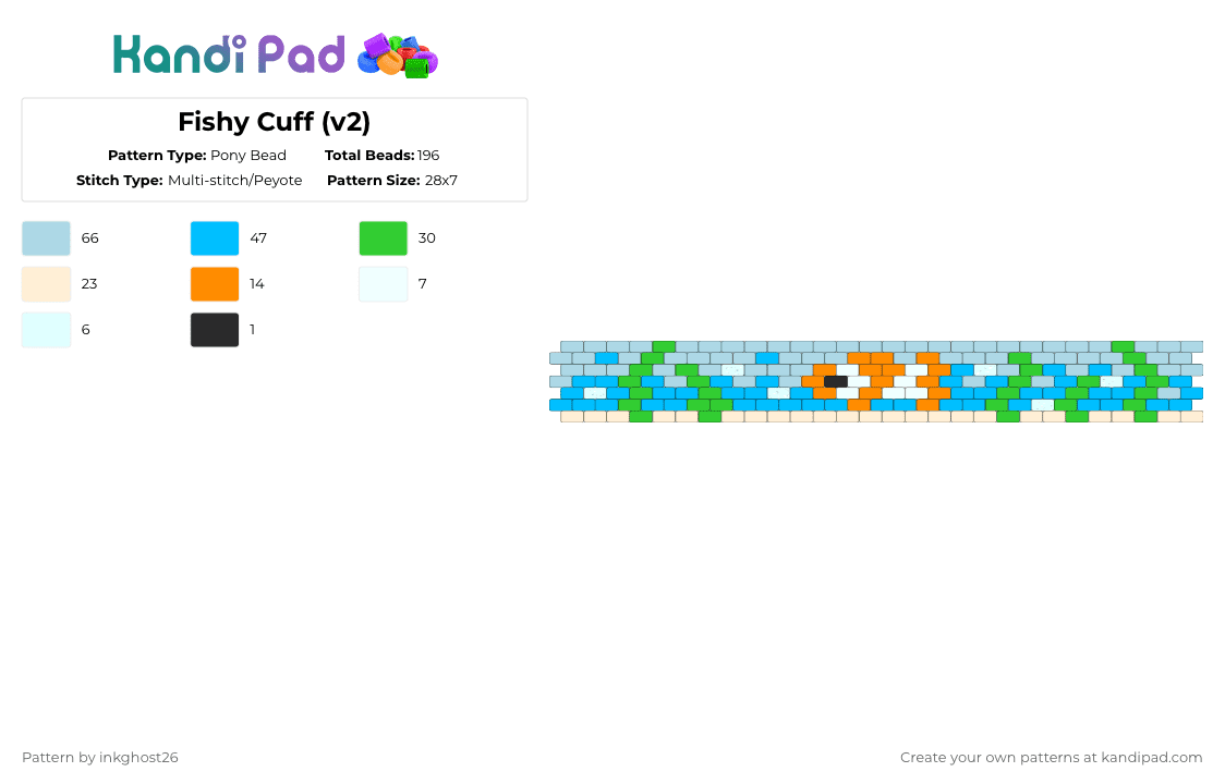 Fishy Cuff - Pony Bead Pattern by inkghost26 on Kandi Pad - light blue,fish,water,ocean,blue