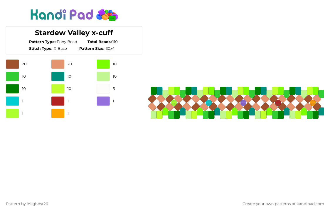 Stardew Valley x-cuff - Pony Bead Pattern by inkghost26 on Kandi Pad - green,yellow,red,orange,video games,stardew,nature