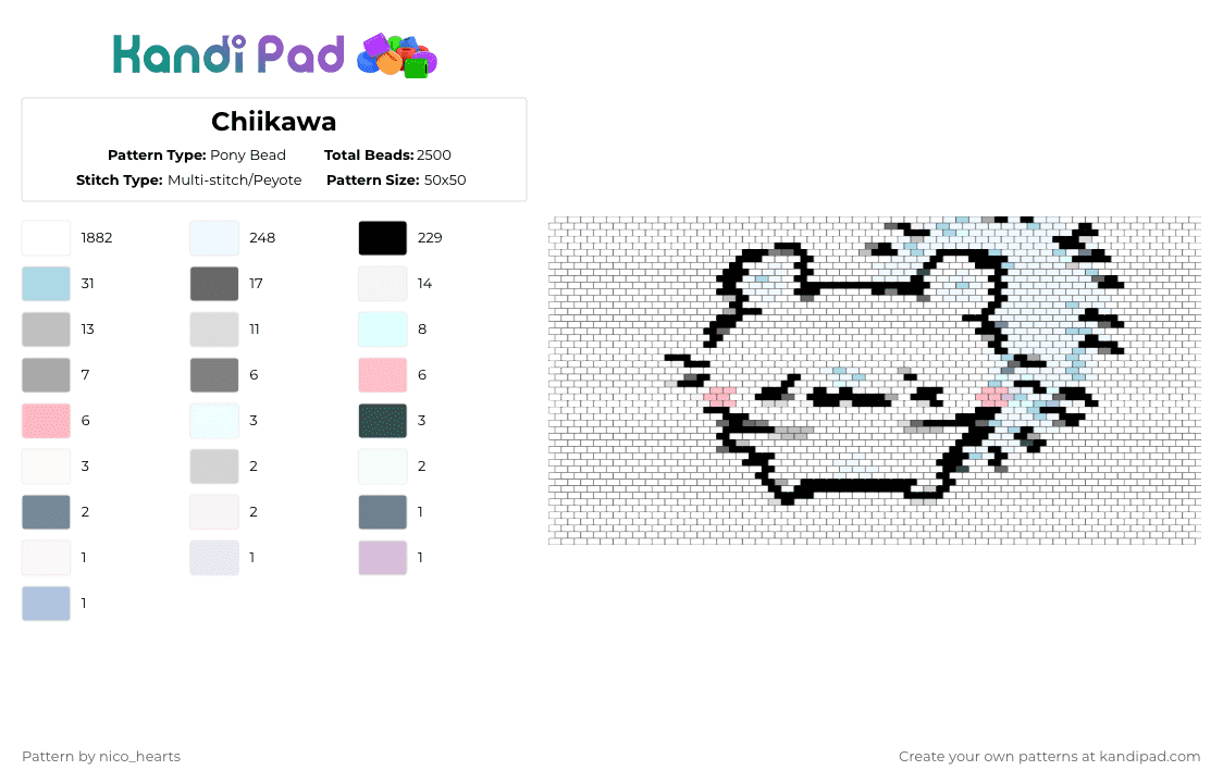 Chiikawa - Pony Bead Pattern by nico_hearts on Kandi Pad - gray, light blue, white