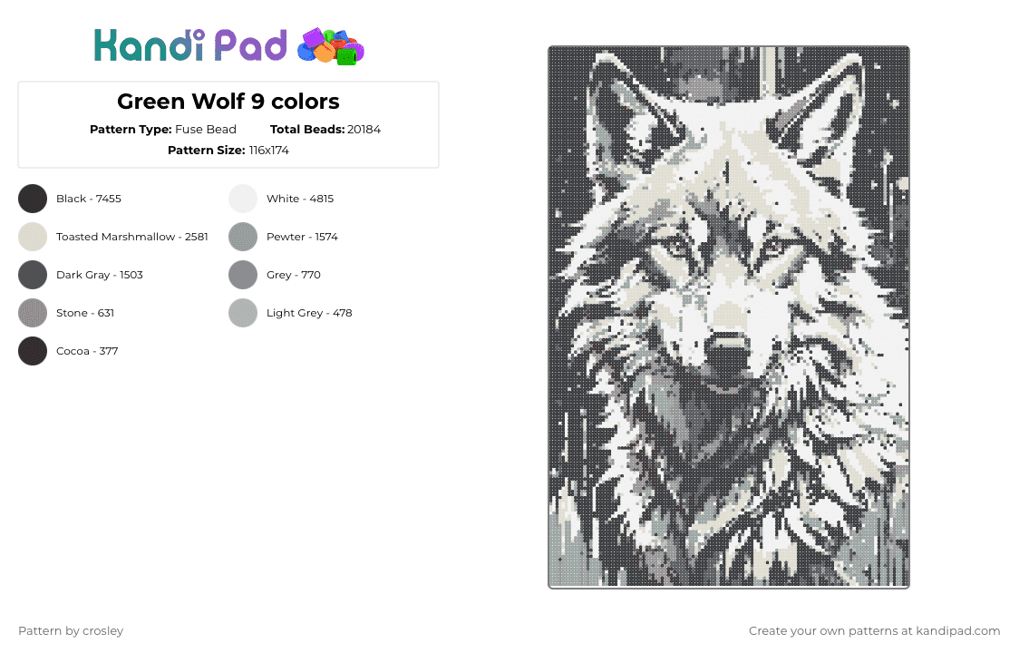 Green Wolf 9 colors - Fuse Bead Pattern by crosley on Kandi Pad - beige, gray
