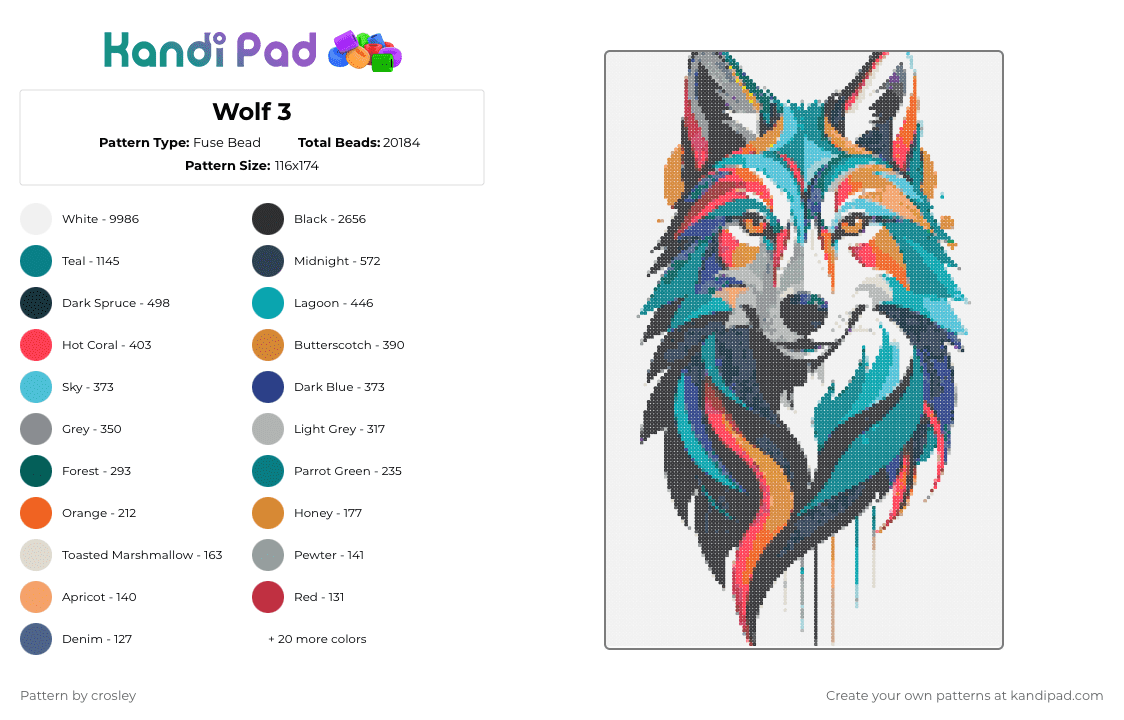 Wolf Kandi Pattern Wolf 3 Fuse Bead Pattern - Kandi Pad | Kandi Patterns, Fuse Bead ...
