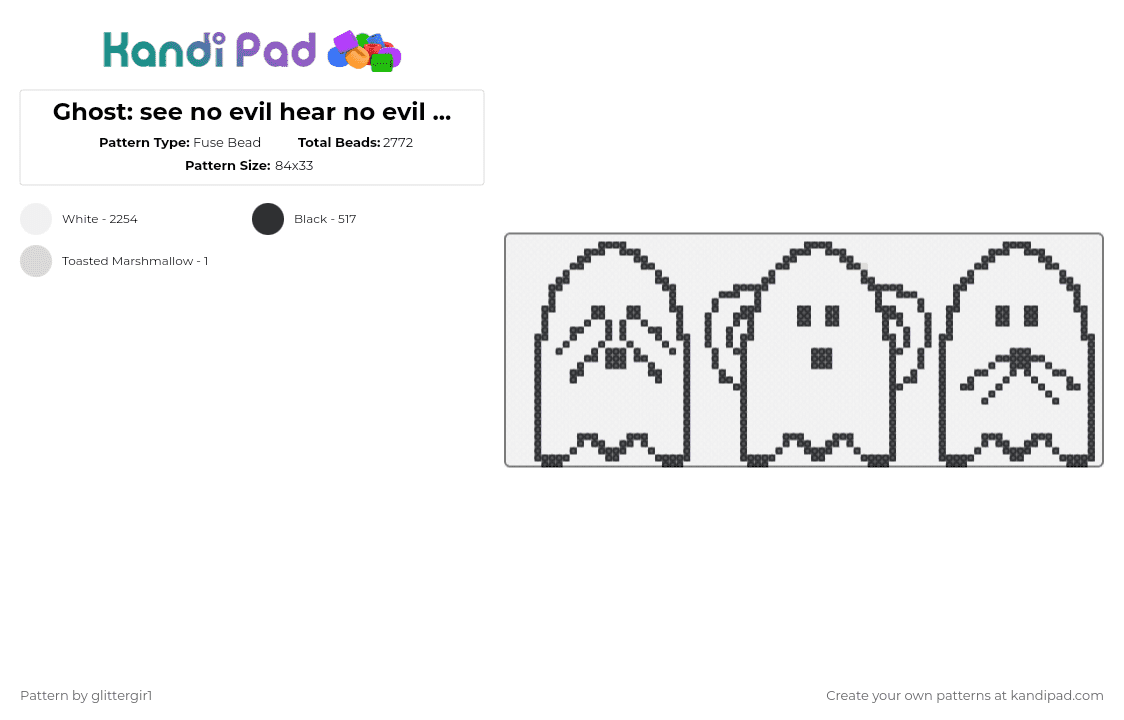 Ghost: see no evil hear no evil speak no evil - Fuse Bead Pattern by glittergir1 on Kandi Pad - white