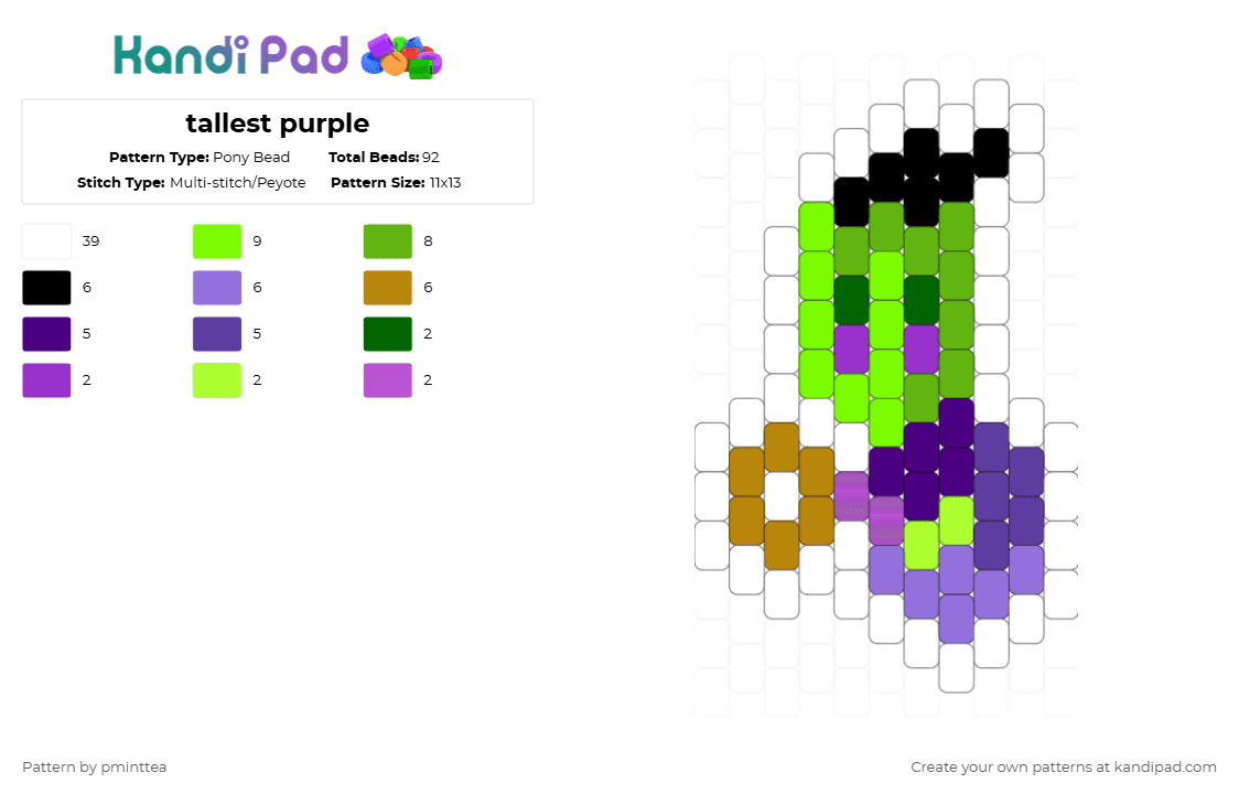 tallest purple - Pony Bead Pattern by pminttea on Kandi Pad - tallest purple,invader zim,charm,alien,cartoon,tv show,scifi,white,green,purple,zim,irkin