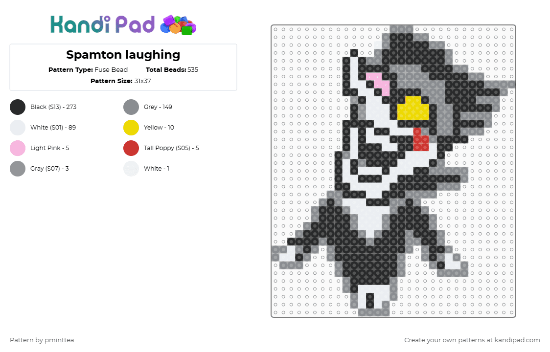 Spamton laughing - Fuse Bead Pattern by pminttea on Kandi Pad - black,gray,spamton,deltarune,sprite