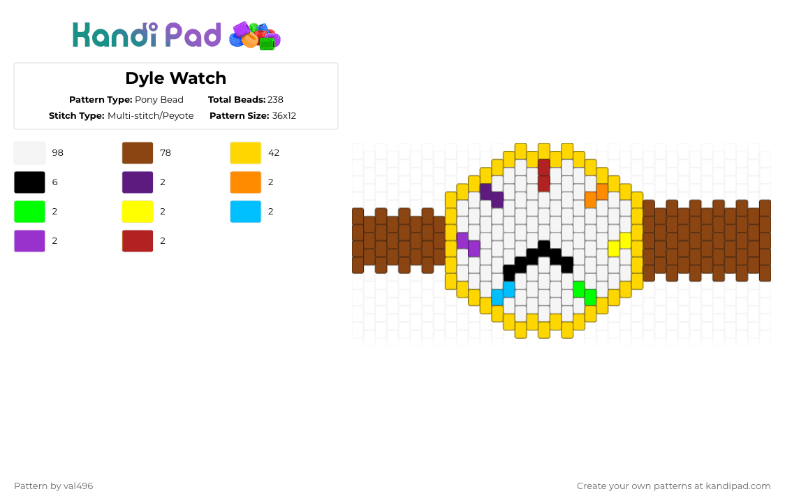 Dyle Watch - Pony Bead Pattern by val496 on Kandi Pad - white,red,yellow,dandys world,dyle,dyle dandys world,dw,dyle dw