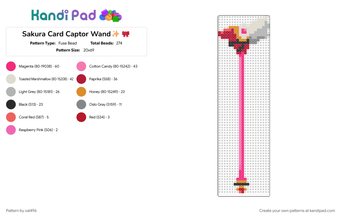 Sakura Card Captor Wand✨🎀 - Fuse Bead Pattern by val496 on Kandi Pad - anime, beige, cute, pink