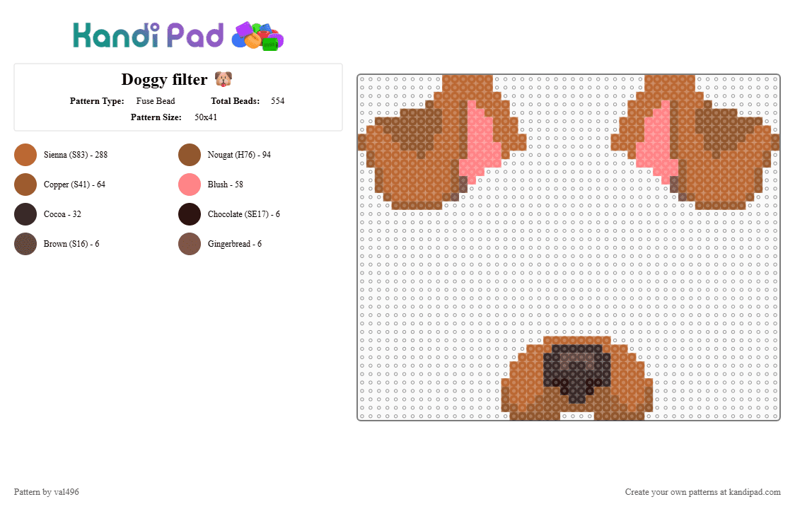 Dog filter 🐶 - Fuse Bead Pattern by val496 on Kandi Pad - dog, pet, tan