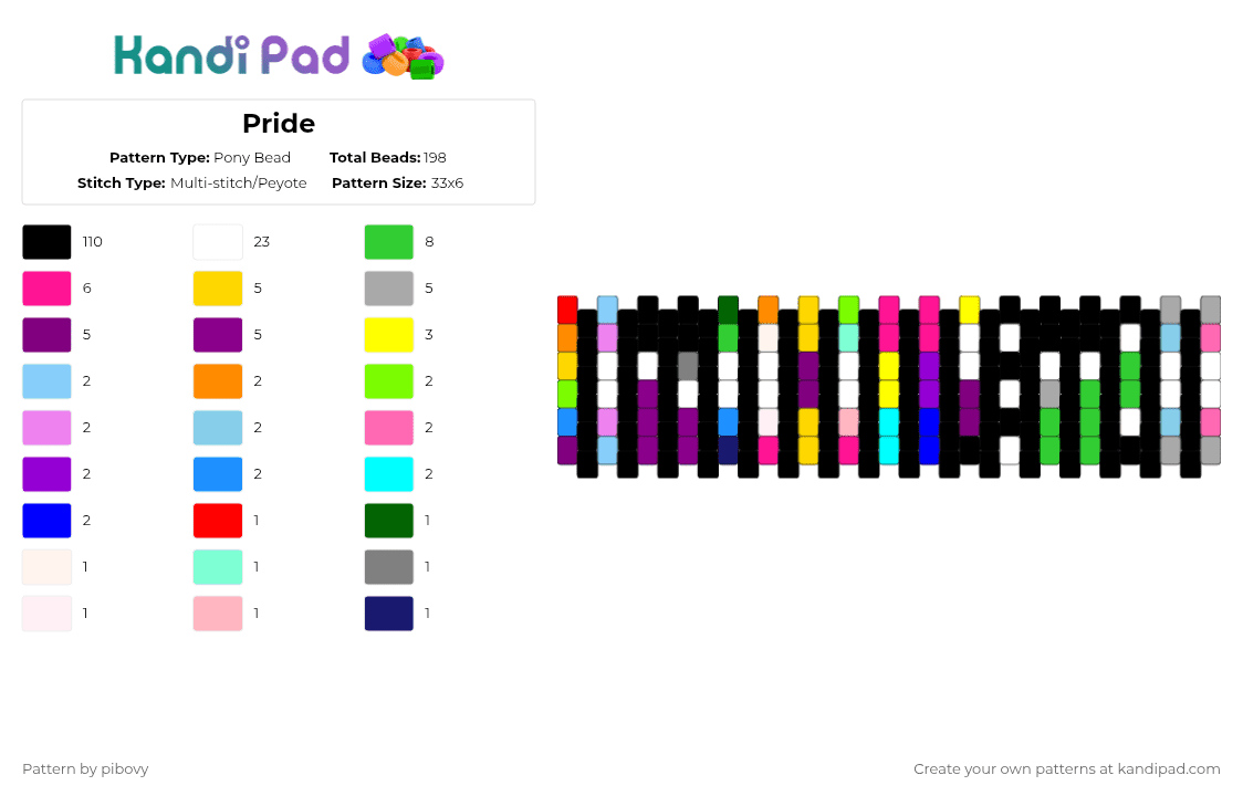 Pride - Pony Bead Pattern by pibovy on Kandi Pad - black,green,yellow,colorful,pride