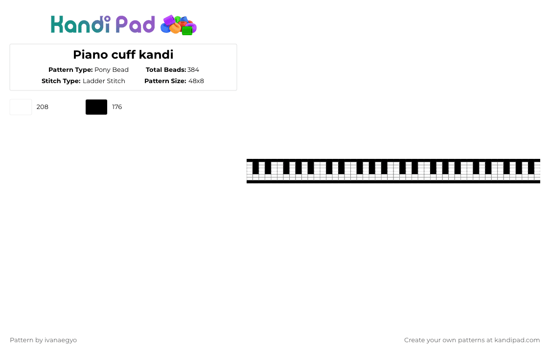 Piano cuff kandi - Pony Bead Pattern by ivanaegyo on Kandi Pad - black,white