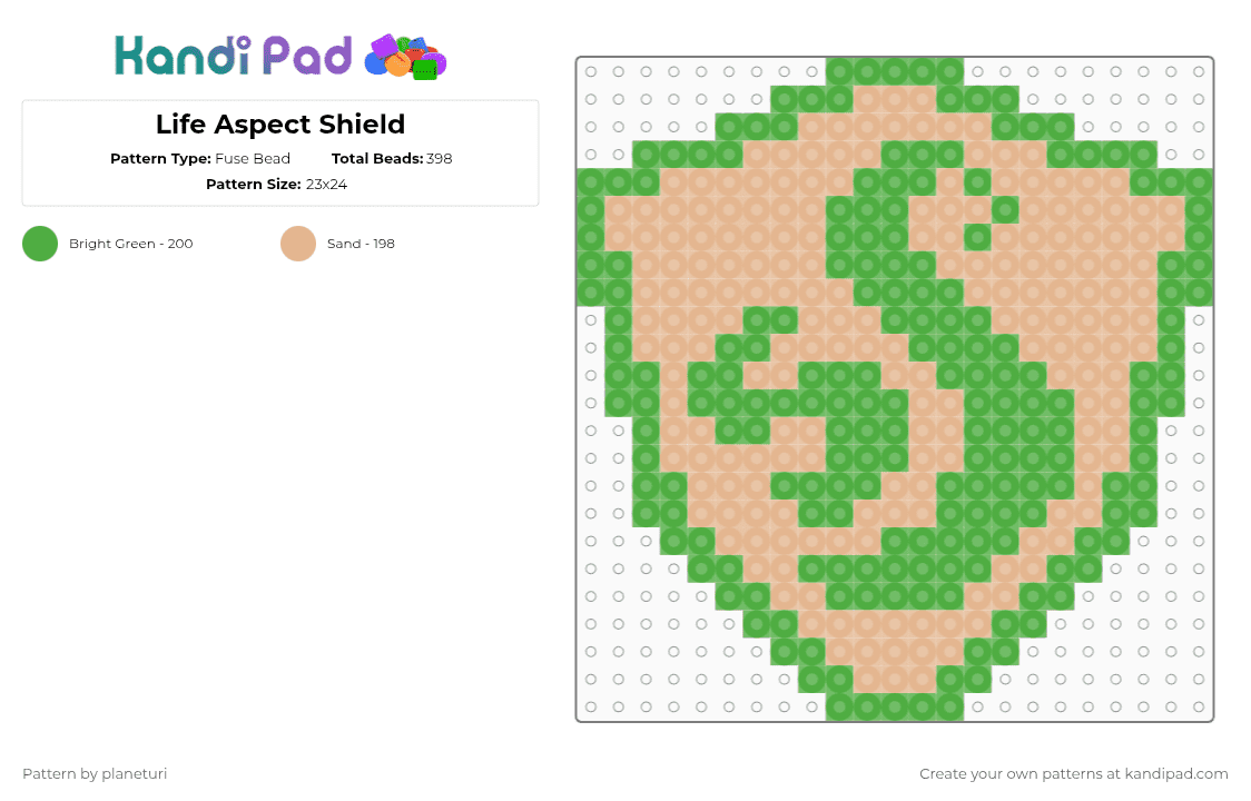 Life Aspect Shield - Fuse Bead Pattern by planeturi on Kandi Pad - beige, green, homestuck, homestuck aspect, homestuck godtier