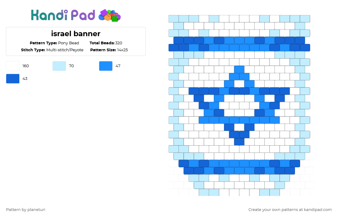 israel banner - Pony Bead Pattern by planeturi on Kandi Pad - light blue,blue,flag,nation flag,israel