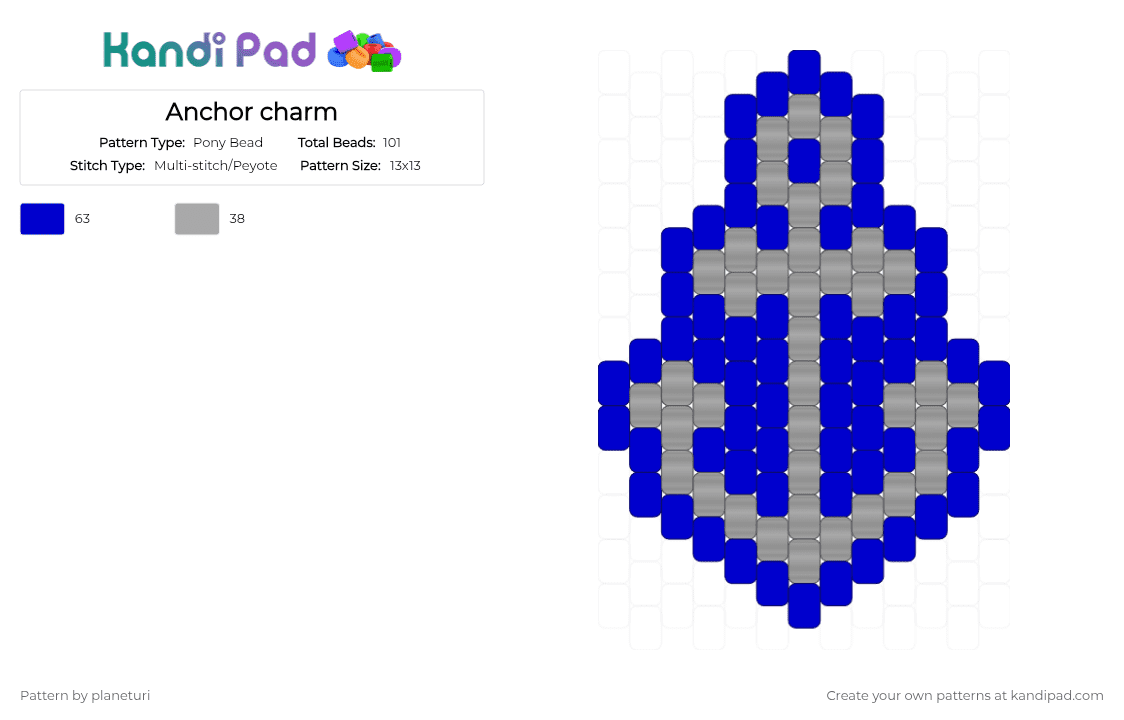 Anchor charm - Pony Bead Pattern by planeturi on Kandi Pad - beige,purple