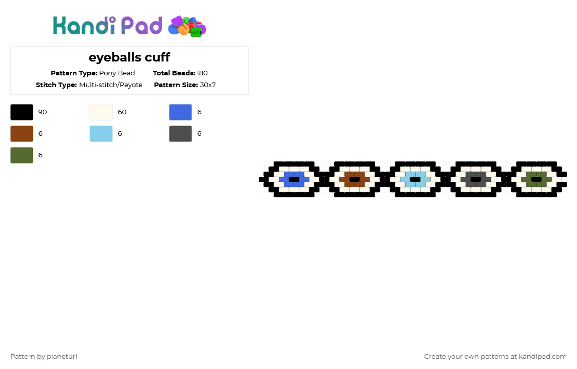 eyeballs cuff - Pony Bead Pattern by planeturi on Kandi Pad - black,white,red,gray,colorful,eyes,cuff