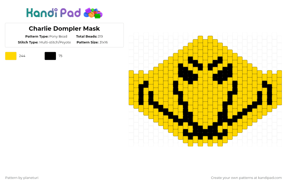 Charlie Dompler Mask - Pony Bead Pattern by planeturi on Kandi Pad - yellow,mask,smiling friends,charlie dompler