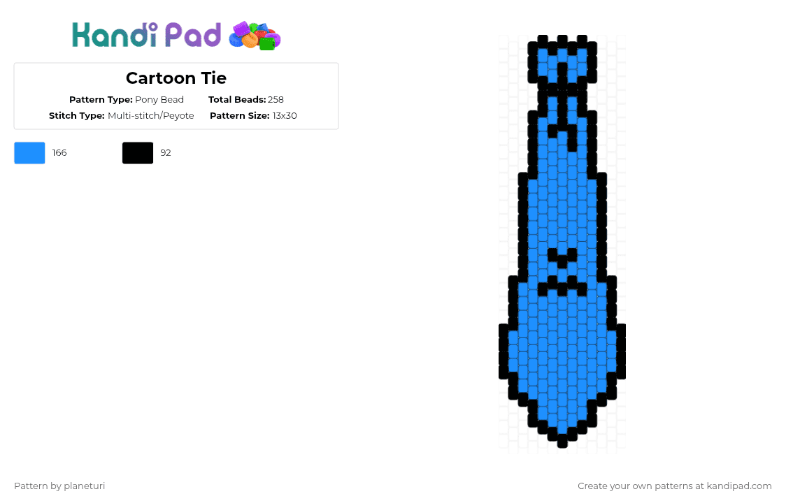 Cartoon Tie - Pony Bead Pattern by planeturi on Kandi Pad - black,light blue,tie,necktie