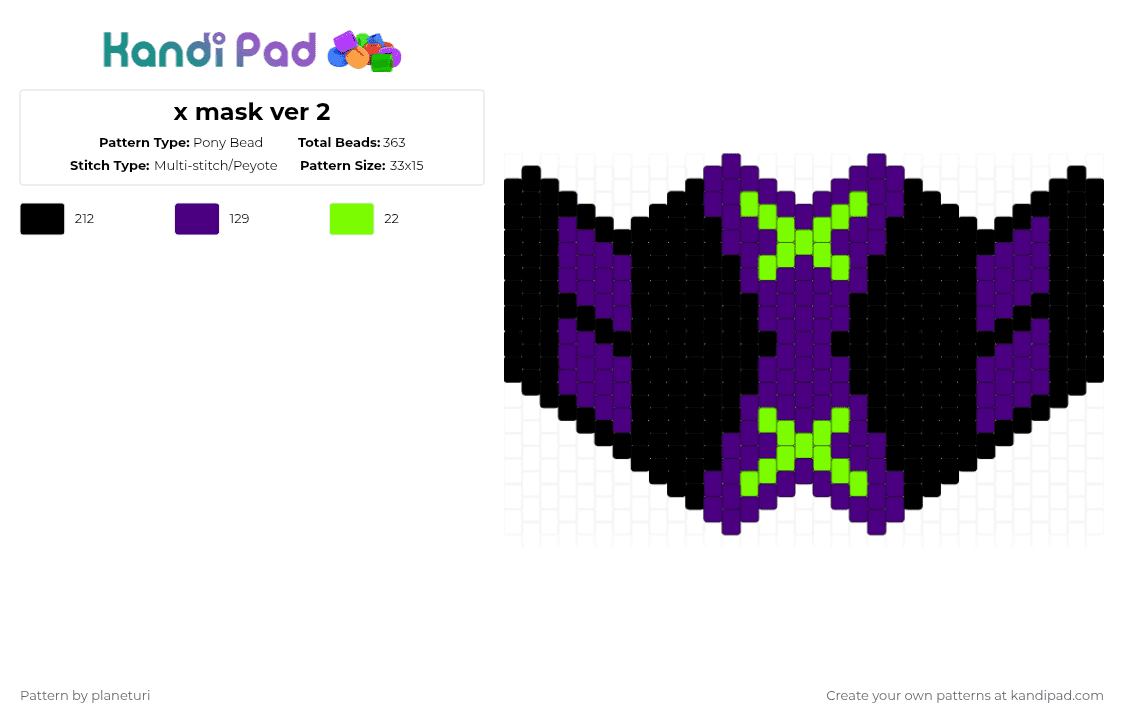 x mask ver 2 - Pony Bead Pattern by planeturi on Kandi Pad - purple