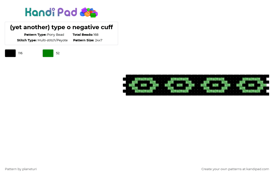 (yet another) type o negative cuff - Pony Bead Pattern by planeturi on Kandi Pad - band, black, green, metal, type o negative