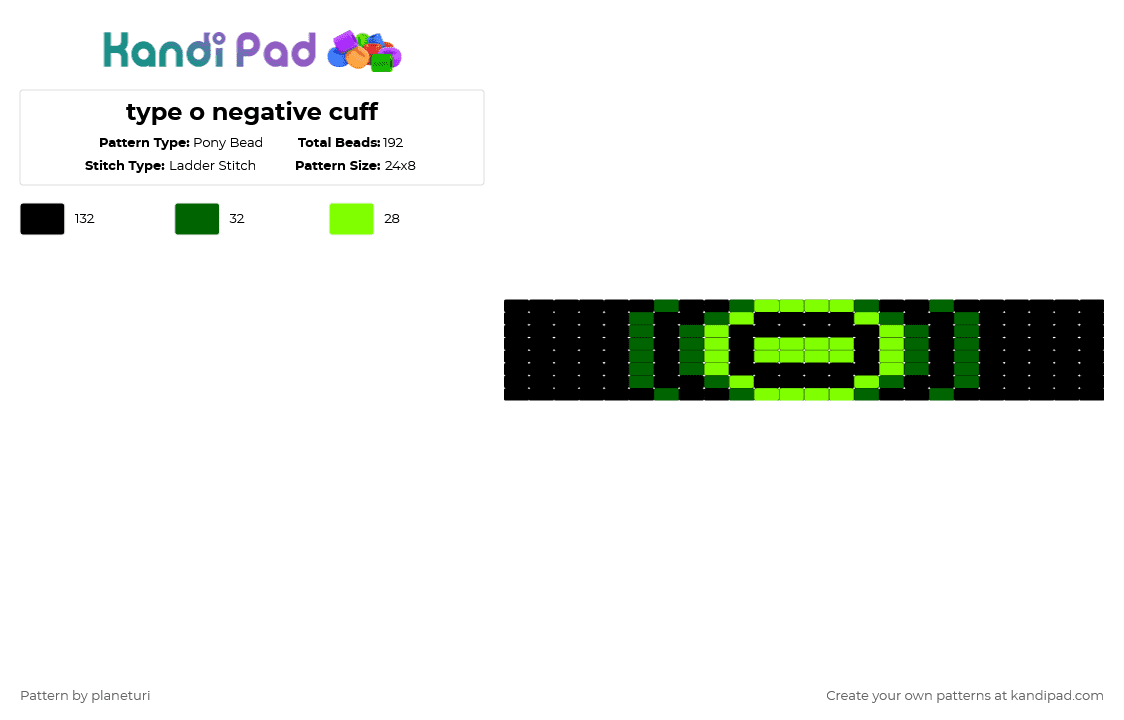 type o negative cuff - Pony Bead Pattern by planeturi on Kandi Pad - band,cuff,music,black,green,type o negative,goth,metal