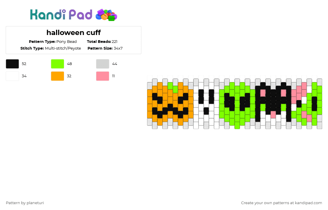 halloween cuff - Pony Bead Pattern by planeturi on Kandi Pad - orange,green
