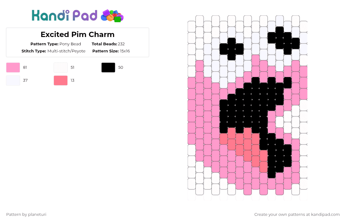 Excited Pim Charm - Pony Bead Pattern by planeturi on Kandi Pad - pink,smiling friends,pim pimling,pim