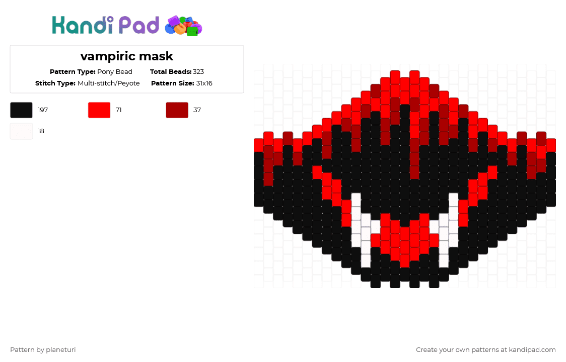 Vampiric mask Pony Bead Pattern - Kandi Pad | Kandi Patterns, Fuse Bead ...