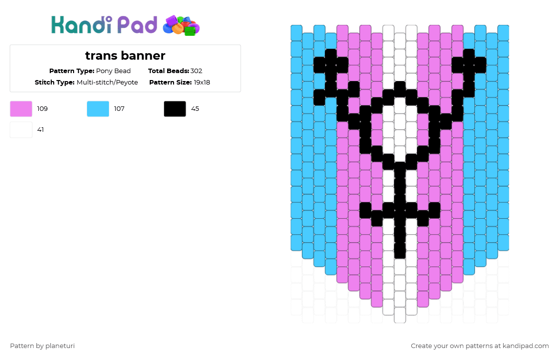 trans banner - Pony Bead Pattern by planeturi on Kandi Pad - light blue,pink,transgender,banner,flag,pride