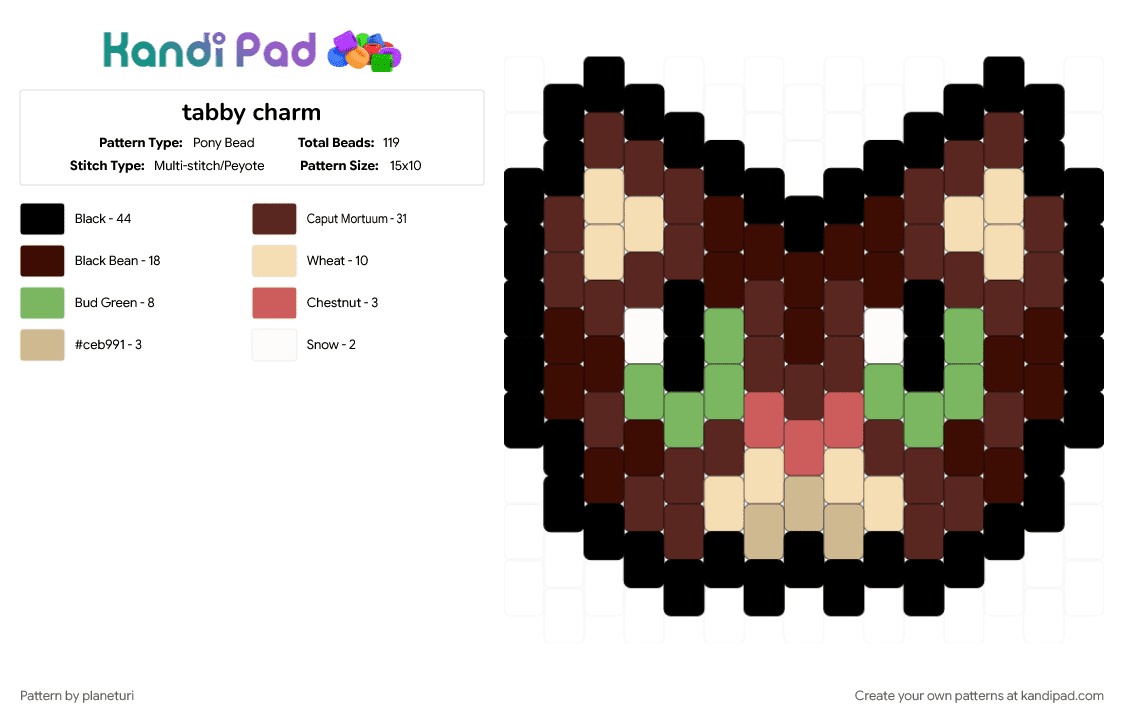 Tabby Pattern Circular Tabby charm Pony Bead Pattern - Kandi Pad | Kandi Patterns, Fuse Bead ...