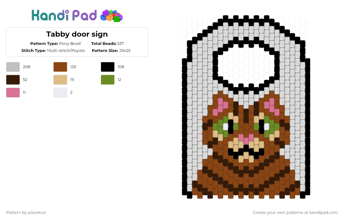Tabby door sign - Pony Bead Pattern by planeturi on Kandi Pad - red,beige,cat,tabby,doorsign,door sign