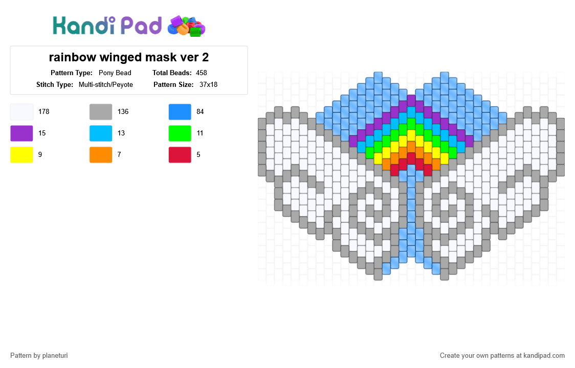 rainbow winged mask ver 2 - Pony Bead Pattern by planeturi on Kandi Pad - white,light blue,beige,mask,sky,wing,wings,rainbow