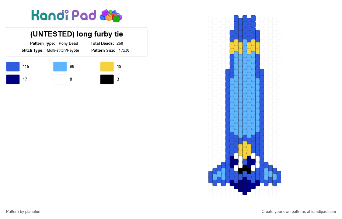 (UNTESTED) long furby tie - Pony Bead Pattern by planeturi on Kandi Pad - blue, furby, light blue, long furby, neck tie, necktie, tie