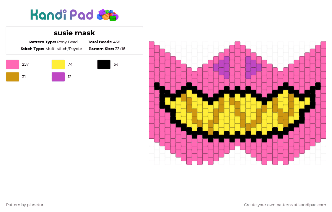 susie mask - Pony Bead Pattern by planeturi on Kandi Pad - pink,deltarune,susie deltarune
