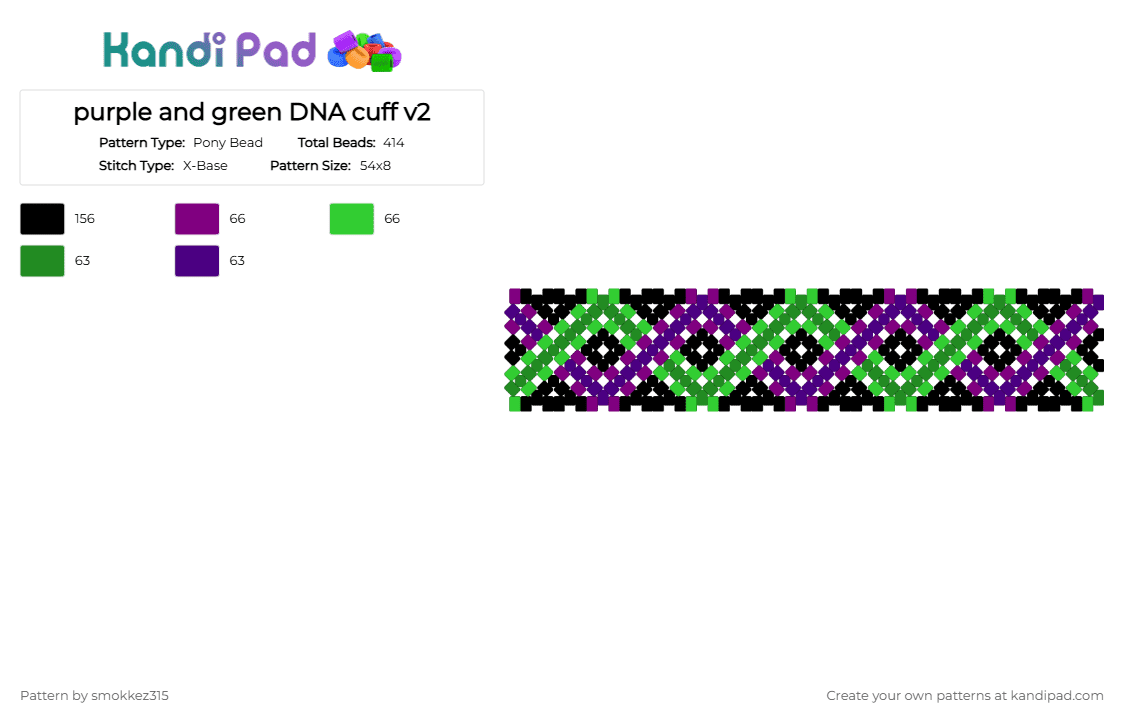 Purple and green DNA cuff v2 Pony Bead Pattern - Kandi Pad | Kandi ...