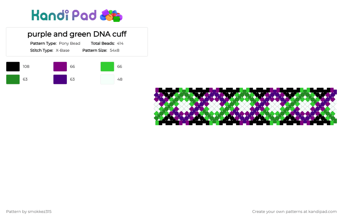 purple and green DNA cuff - Pony Bead Pattern by smokkez315 on Kandi Pad - green