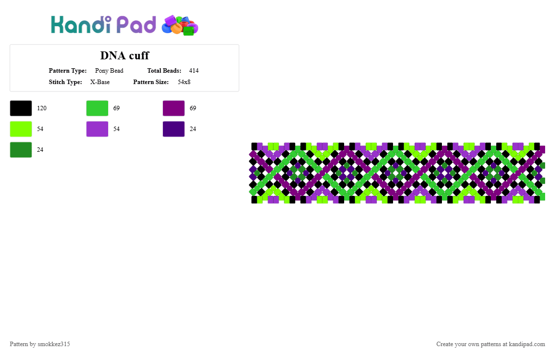 DNA cuff - Pony Bead Pattern by smokkez315 on Kandi Pad - green