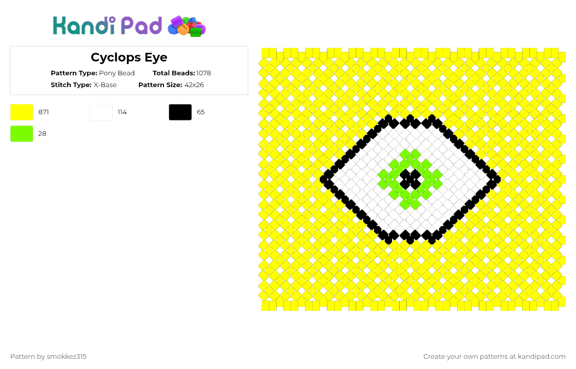 Cyclops Eye - Pony Bead Pattern by smokkez315 on Kandi Pad - subtronics,music,electronic,dj,rave,yellow,cyclops,eye