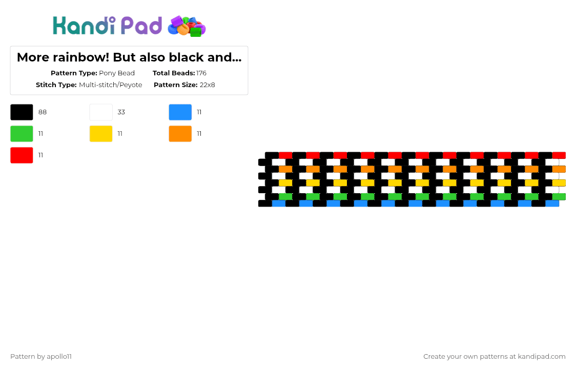 More rainbow! But also black and white - Pony Bead Pattern by apollo11 on Kandi Pad - black,green,orange,colorful