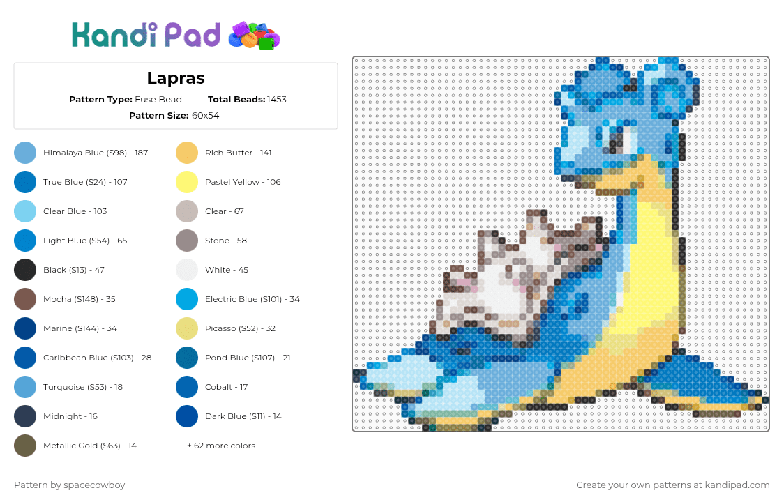 Lapras - Fuse Bead Pattern by spacecowboy on Kandi Pad - blue,light blue,beige,yellow