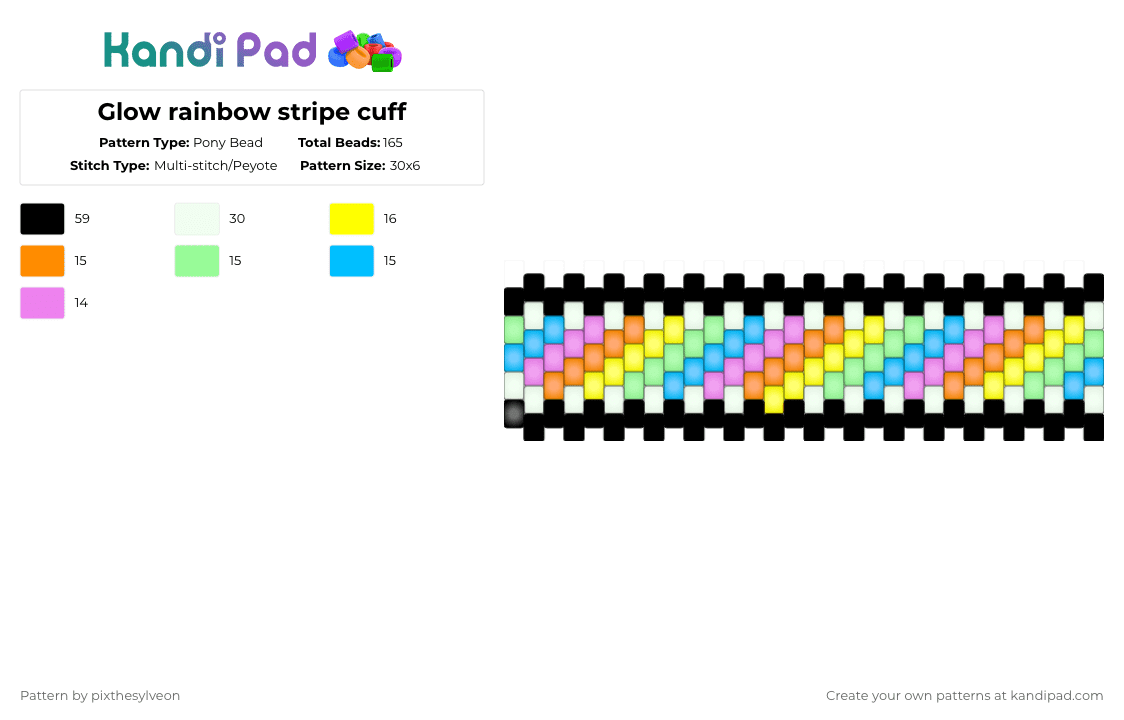 Glow rainbow stripe cuff - Pony Bead Pattern by pixthesylveon on Kandi Pad - orange,teal,colorful