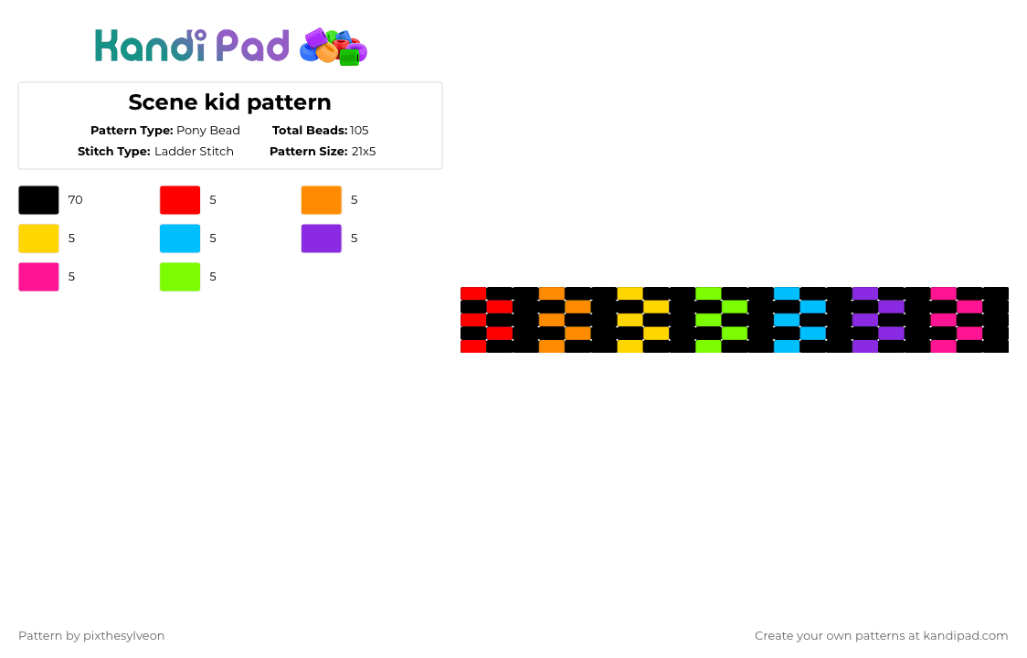 Scene kid pattern - Pony Bead Pattern by pixthesylveon on Kandi Pad - black,orange,light blue,pink,colorful