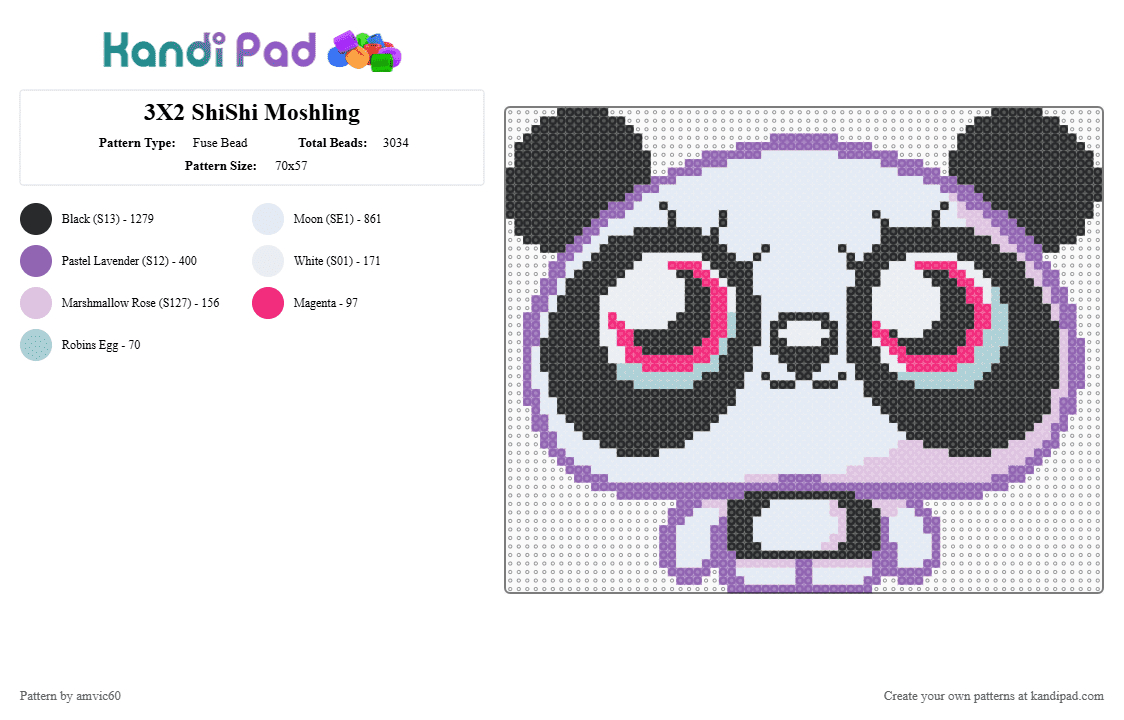 3X2 ShiShi Moshling - Fuse Bead Pattern by burythehatchetfield on Kandi Pad - white,pink,moshi monsters,moshling,shishi,video game,virtual pet,beasties