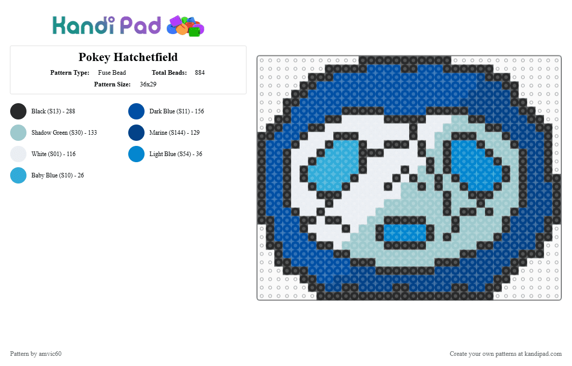 Pokey Hatchetfield - Fuse Bead Pattern by burythehatchetfield on Kandi Pad - blue,light blue,hatchetfield,pokey,lords in black,starkid,villain,tgwdlm,black friday,npmd