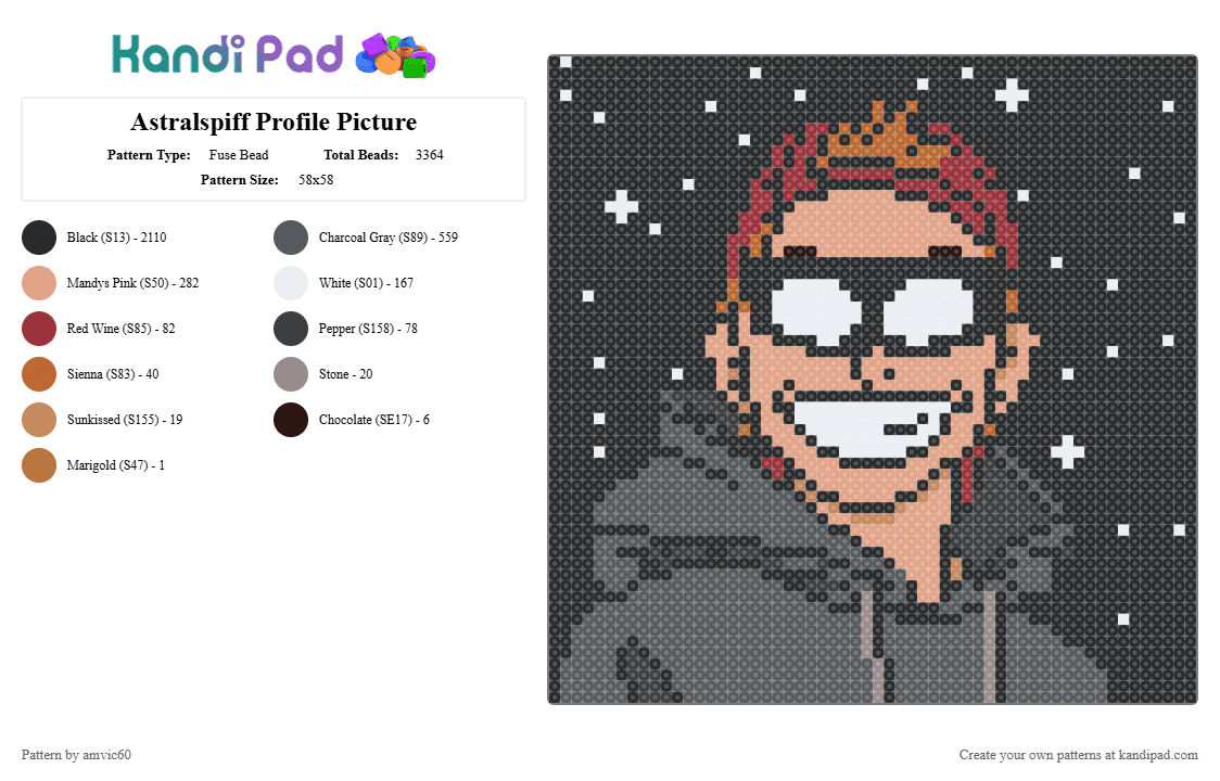 Astralspiff Profile Picture - Fuse Bead Pattern by burythehatchetfield on Kandi Pad - black,gray,beige,astralspiff,five nights at freddys,poppy playtime,twitch streamers,youtubers,spiff,video games