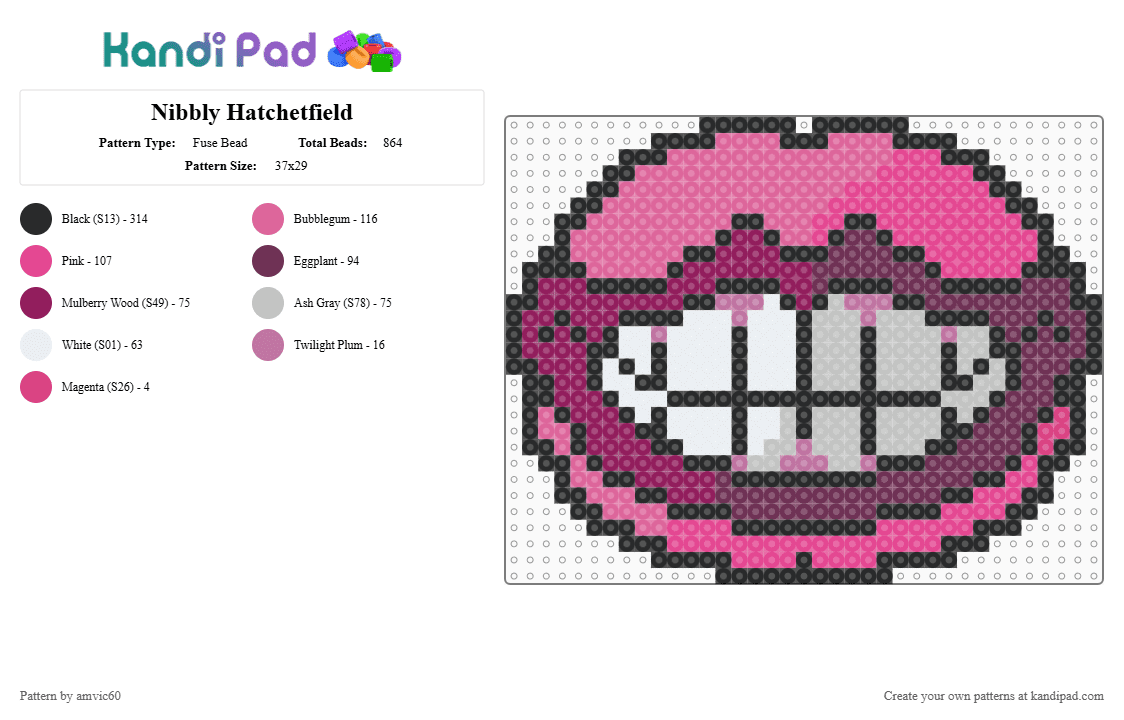 Nibbly Hatchetfield - Fuse Bead Pattern by burythehatchetfield on Kandi Pad - pink,hatchetfield,villain,nibbly,starkid,lords in black,tgwdlm,black friday,npdm