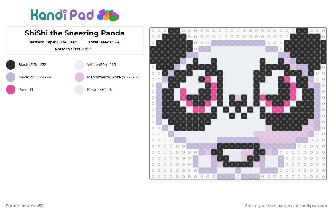 ShiShi the Sneezing Panda Moshling - Fuse Bead Pattern by burythehatchetfield on Kandi Pad - white,pink,moshi monsters,moshling,shishi,beasties,virtual pet,web browser game,video game,2000s