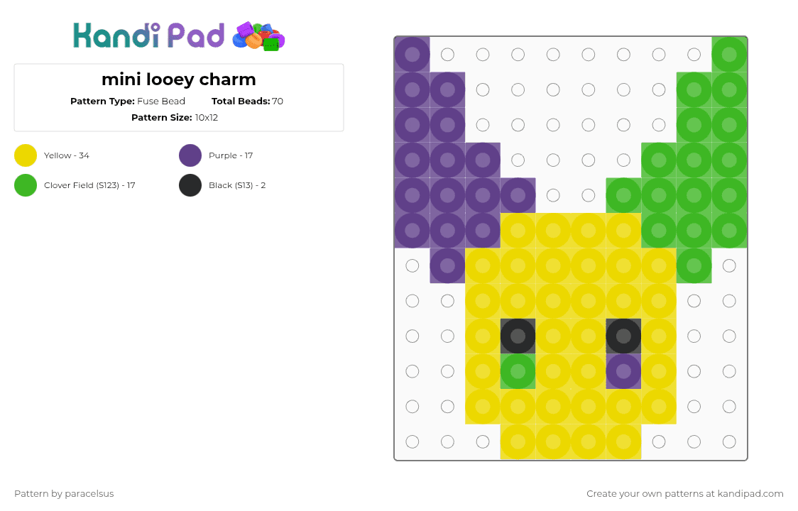 mini looey charm - Fuse Bead Pattern by paracelsus on Kandi Pad - yellow,dandys world,dw,roblox,charm,mini