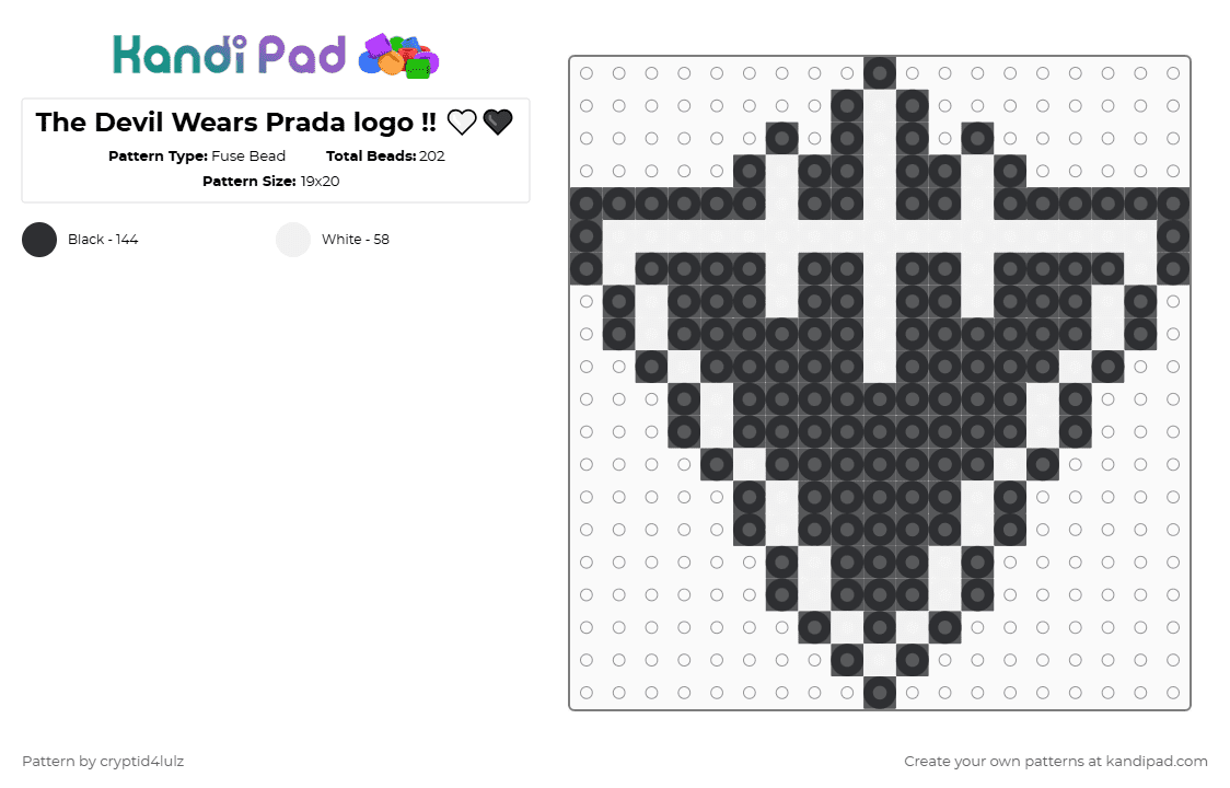 The Devil Wears Prada logo !! 🤍🖤 - Fuse Bead Pattern by cryptid4lulz on Kandi Pad - white,black,tdwp,logo,black and white,music,metal,metalcore,the devil wears prada